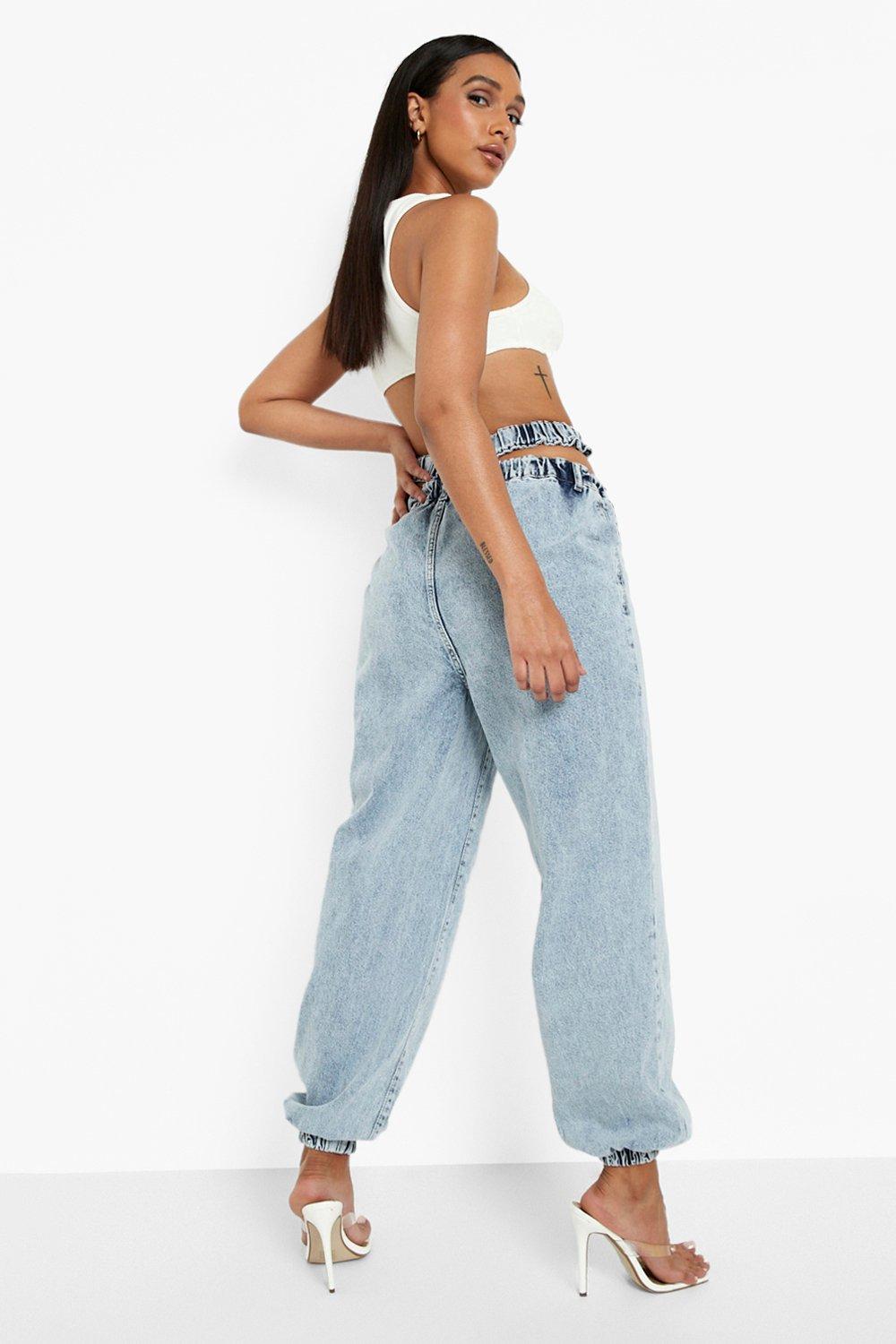 Acid wash denim joggers womens sale